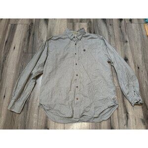 Timberland Mens XL Cotton Long Sleeve Button Down Brown Tan Plaid Shirt